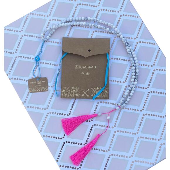 SHIRALEAH New Pink Java Boho Statement Long Necklace Tassle White Wood Beads - Picture 3 of 6